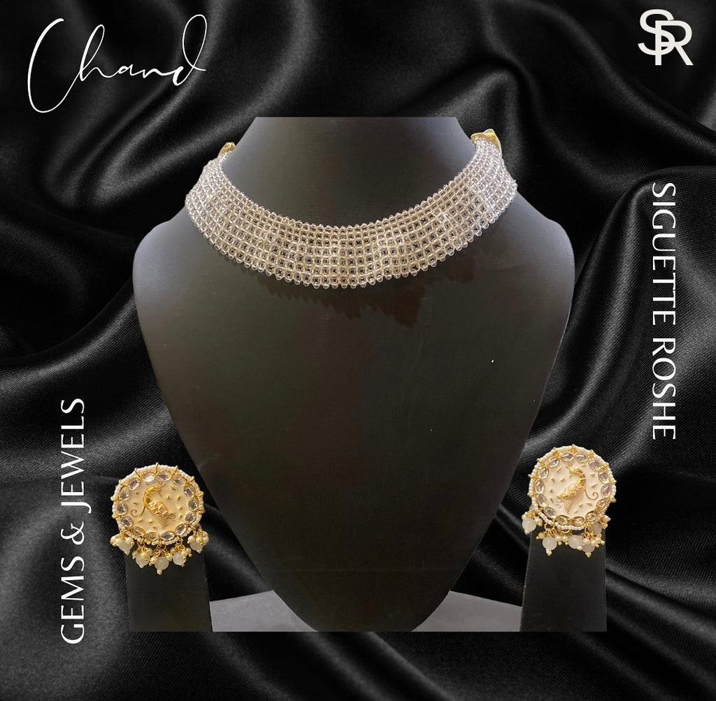 Chand Ka Tukda Necklace With Kundan and Enamel Beads Statement Studs