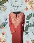 Peach Aari-Embroidered Cotton Kurti